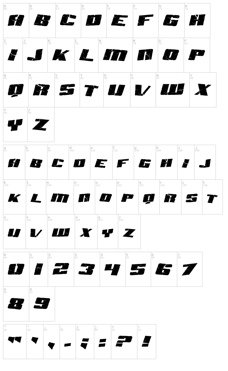 SF Aftershock Debris font map